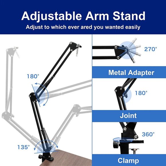 Microphone Arm,Adjustable Mic Arm Microphone Stand Boom Suspension Stand - Picture 2 of 6